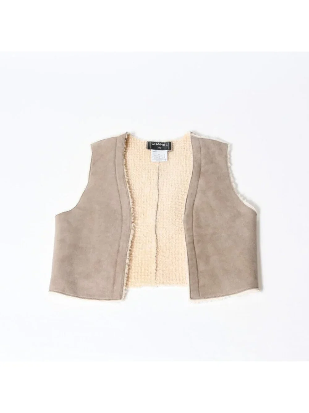 Chanel Shearling Vest CC Logo Wool Brown Beige Archive 4 34